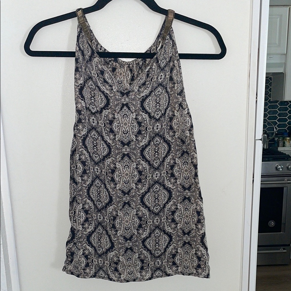 Chic Black, White & Tan Patterned Tank Top | M